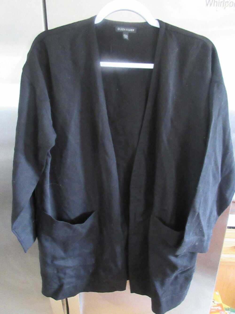 Eileen Fisher Tencel woven  Jacket Cardigan Med Black Career M oversized